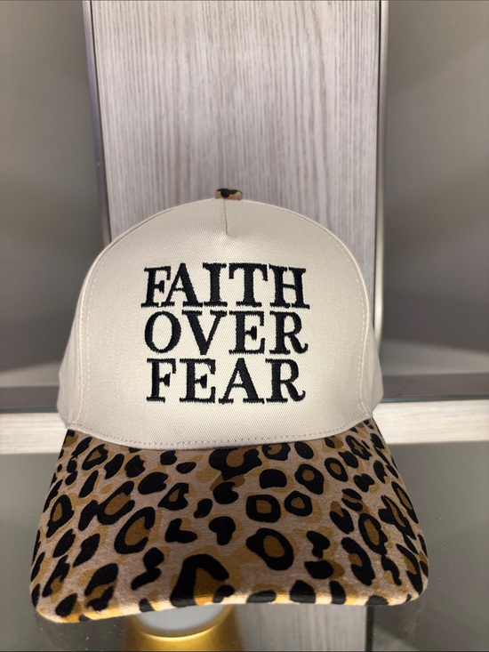 Accessories - Faith Over Fear Leopard Brim Baseball Cap - Cream & Leopard